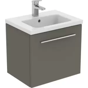 Image of Ideal Standard i. life S Compact Wall Hung Unit with Basin Matt 500mm with Brushed Chrome Handle in Quartz Grey