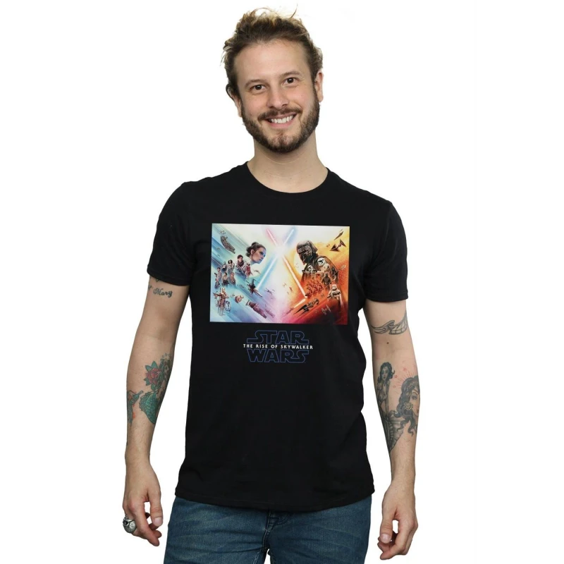 Image of Disney Men Star Wars The Rise Of Skywalker Battle Poster T-Shirt in Black Size: Small Black S Male 5059400134810