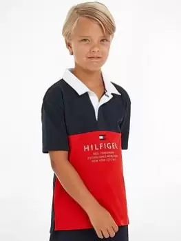 Image of Tommy Hilfiger Boys Colorblock Short Sleeve Polo Shirt - Red/White/Blue, Multi, Size 4 Years