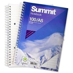 Image of Original Summit A5 Notebook Wirebound Ruled Punched Perforated Margin 60gsm 100 Pages Pack of 10