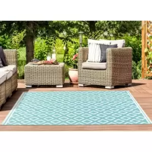 Image of Terrace Diamond Modern Geometric Flatweave Outdoor Rug in Teal 120 x 170cm (4'x5'6')