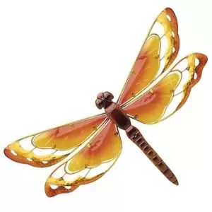 Image of Garden Gear Metal/Glass Dragonfly Wall Art - Yellow/Orange
