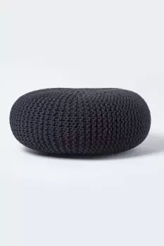 Image of Large Round Cotton Knitted Pouffe Footstool