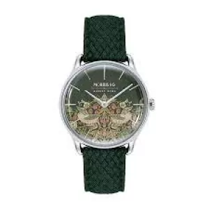 Image of August Berg x Morris & Co Fennel Silver Strawberry Thief Green Perlon 30Mm Watch M1ST0530E19VGN7