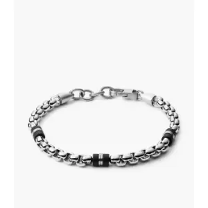 Image of Fossil Mens Black Marble And Silver-Tone Steel Beaded Bracelet - Silver