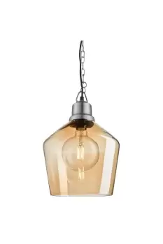 Image of Brooklyn Tinted Glass Schoolhouse Pendant, 10 Inch, Amber, Light Pewter Chain Holder