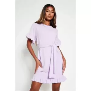 Image of I Saw It First Lilac Tie Waist Frill Detail Dress - Purple