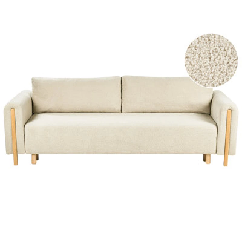 Image of Beliani Sofa Bed 3 Seater Kvam Boucle Off-White With Storage