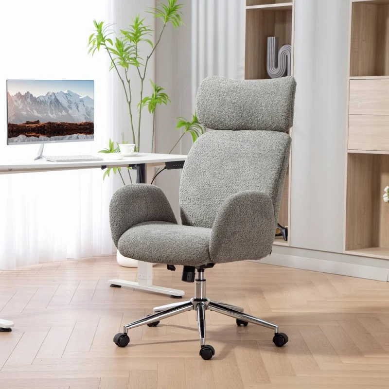 Image of HOMCOM Office Chair with Adjustable Headrest, Comfy Desk Chair, Dark Grey Grey Unisex