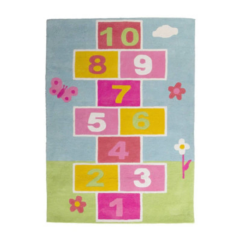 Image of Orsina Colourful Kids Hopscotch Rug, Hand Tufted Cotton Play Rug For Bedroom, Game Rug For Childrens Room