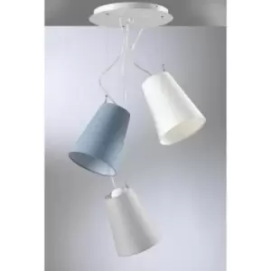 Image of Onli Pinocchio 3 Light Cluster Pendant Ceiling Light, White, Grey, Blue Shades