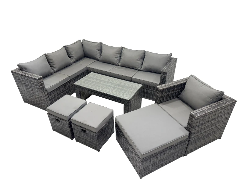 Image of Fimous 7 Pieces Garden Furniture Corner Sofa &3 Footstools Dark Grey Mixed Dark Grey Unisex