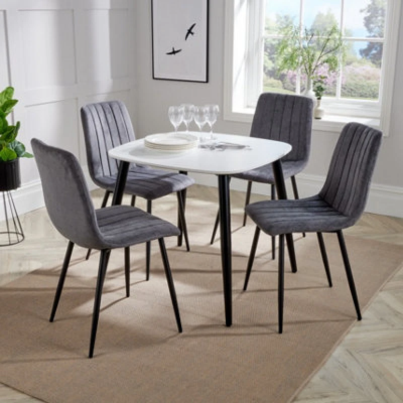 Image of Core Products Aspen White Square Table & 4 Grey Fabric Chair Dining Set, White ASTB2-WHSET26