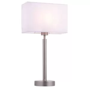 Image of Table Lamp Matt Nickel Plate & Vintage White Fabric 60W E27 USB Socket