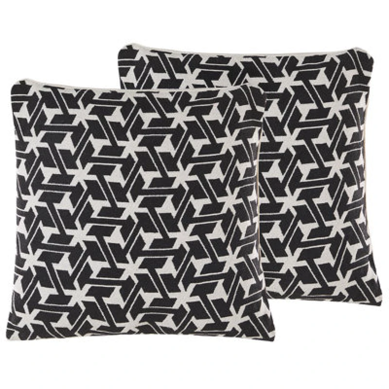 Image of Beliani Set Of 2 Decorative Cushions Andirin Cotton 45 X 45cm Black Geometric Pattern