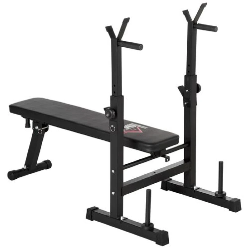 Image of HOMCOM HOMCOM Adjustable Weight Bench with Barbell Rack and Dip Station, Black
