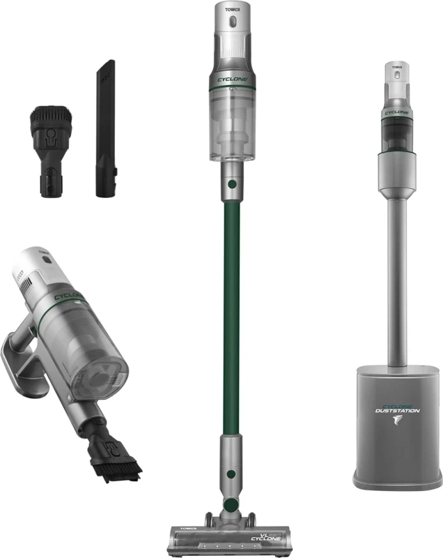Image of Tower VL220 Cyclone Dust Station Cordless Vacuum Cleaner with up to 45 Minutes Run Time - Titanium / Black - T527102