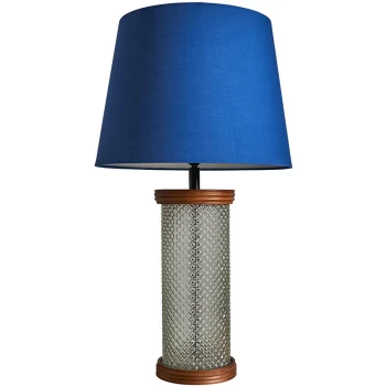 Image of Gianni Table Lamp in Wood & Glass with Tapered Aspen Shade - Navy Blue - No Bulb