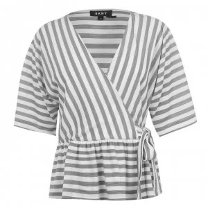 Image of DKNY Elbow V Neck Top - Silver Stripe