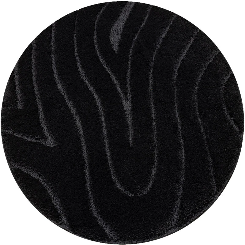 Image of RUGSX Bathroom rug supreme circle waves, non-slip, soft - Black round 100cm KPL287