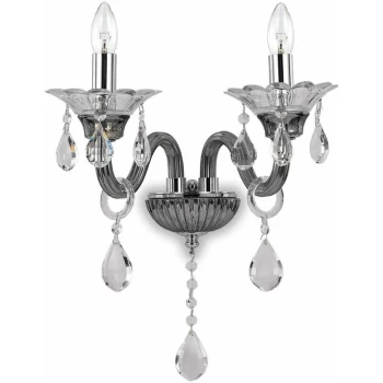 Image of Ideal Lux Lighting - Ideal Lux Colossal - 2 Light Indoor Glass Candle Wall Light Smokey with Inner, E14