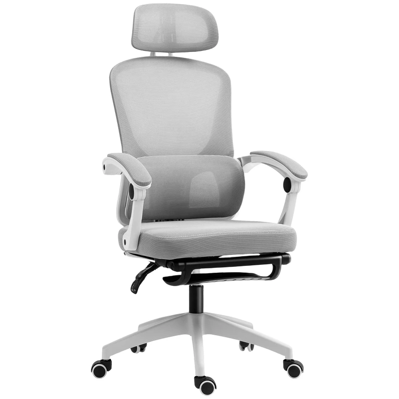 Image of HOMCOM Homcom - Mesh Ergonomic Office Chair with Lumbar Support, Headrest, Grey 5063603349285