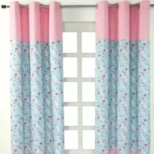 Image of Homescapes - homecapes Birds And Flowers Ready Made Eyelet Curtain Pair, 137 x 182cm Drop - Blue