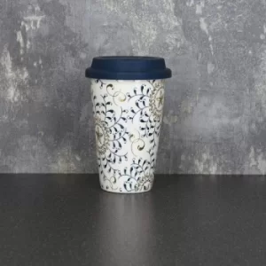 Image of Bohemian Travel Mug Blue and Gold 15cm