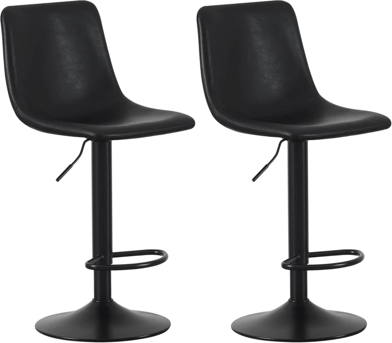 Image of MCC Direct Set of 2 Height Adjustable Kitchen Bar Stool Breakfast Chairs with Footrest Black- Stefan in Black Unisex