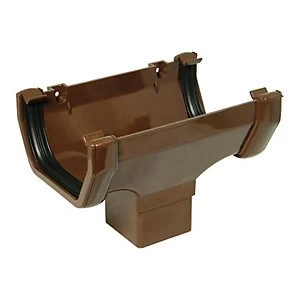 Image of FloPlast ROS1BR Half Square Line Gutter Running Outlet - Brown