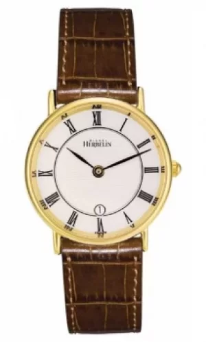 Image of Michel Herbelin Womens Gold Plated Classic Leather Strap Watch
