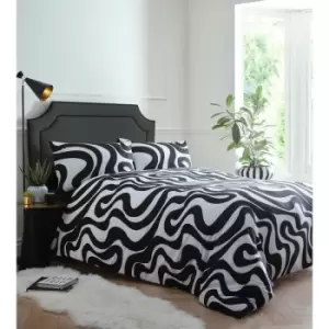 Image of Portfolio - Home Retro Waves Black King Size Duvet Cover Set Bedding Bed Set Bed Linen - Black