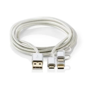 Image of Nedis 3 in 1 USB-A to Lightning Connector, USB-C, Micro USB Cable - 1m Braided