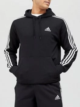 Image of adidas 3-Stripe Fleece Hoodie - Black, Size L, Men
