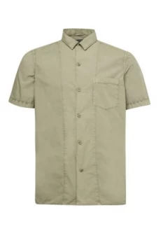 Image of Mens French Connection Garment Dye Poplin Short Sleeve Shirt Green