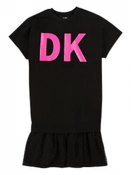 Image of DKNY Girls 2 In 1 Logo Drop Hem Dress - Black, Size 10 Years, Women
