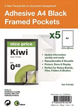 Image of S/Adhesive A4 Black Display Frames with Magnetic Closure Pk5