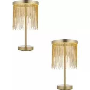 Image of 2 pack Satin Brass Table Lamp & Waterfall Chain Shade - Integrated LED Module