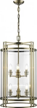 Image of Ceiling Pendant Lantern 6 Light Antique Brass, Glass
