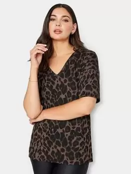 Image of Long Tall Sally V Neck Chocolate Animal Top, Brown, Size 18, Women