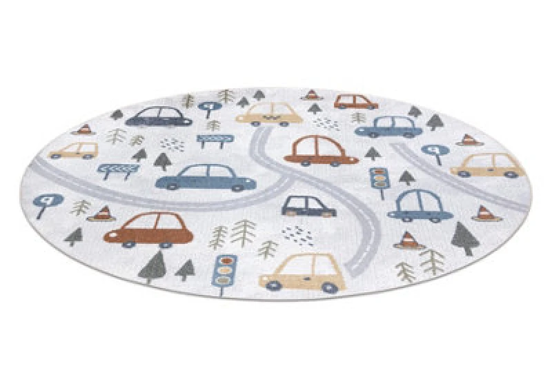 Image of RugsX Carpet Bono 8436 Circle Cars, Street Cream / Light Grey Circle 100 Cm