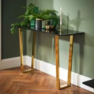 Image of LPD Antibes Black High Gloss Console Table with Polished Gold Legs
