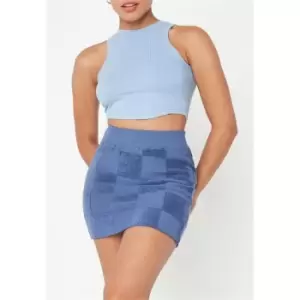 Image of Missguided Checkerboard Towelling Mini Skirt - Blue