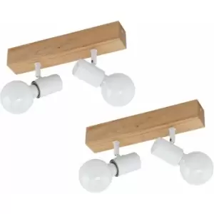 Image of Loops - 2 pack 2 Spot Wall Flush Ceiling Light Colour Brown White Shade E27 2x60W