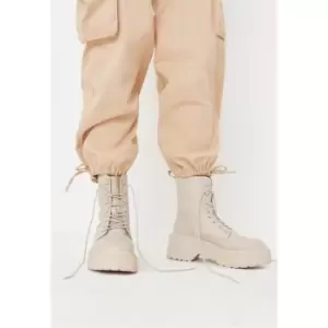 Image of Missguided Cream Lace Up Chunky Sole Ankle Boots - Cream