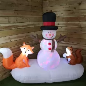 Image of Premier Indoor Outdoor 1.5m Lit Inflatable Multi Coloured Flashing Snowman with Fox And Squirrel