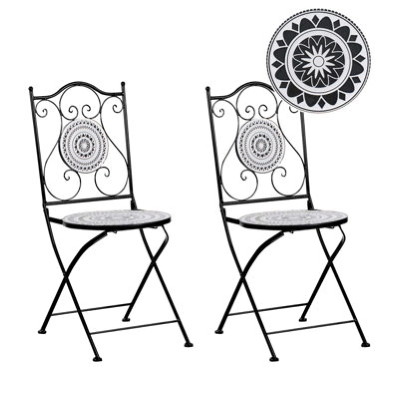 Image of Beliani Set Of 2 Garden Chairs Comiso Folding Metal Black/ White