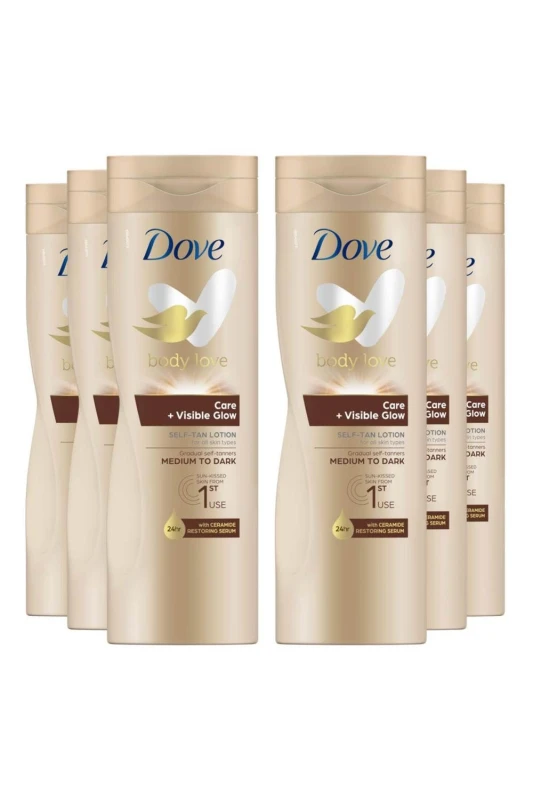 Image of Dove Womens Self-Tan 'Lotion' for Medium-Dark Skin, 6x400ml in Gold Gold Female