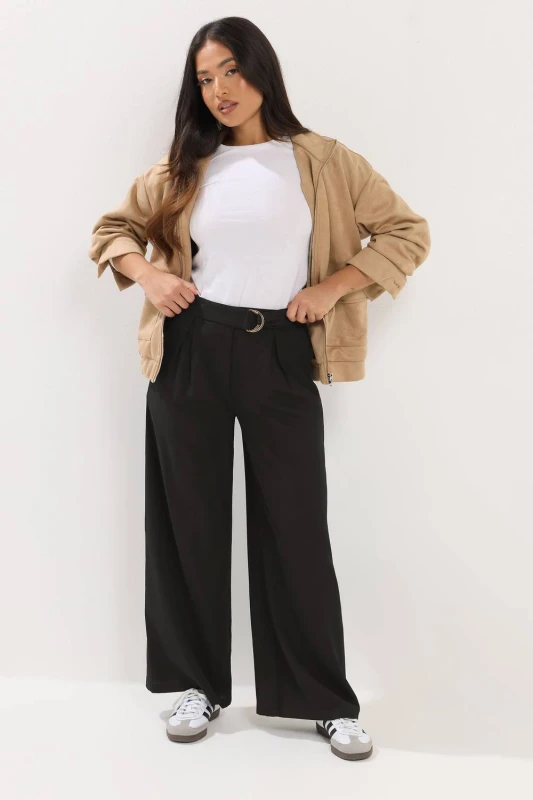 Image of PixieGirl Womens Petite Belted Wide Leg Trousers in Black Size: 16S Black Female 16S