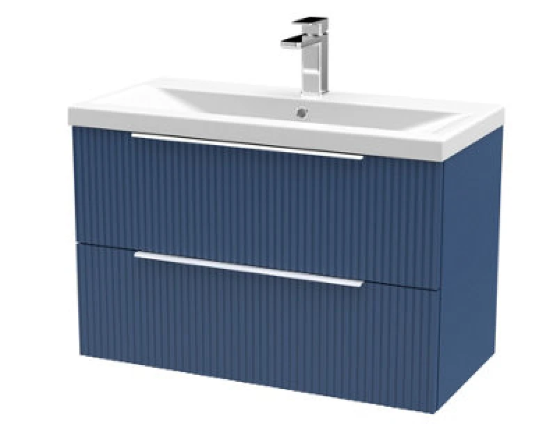 Image of Hudson Reed Fluted 810mm Wall Hung 2-Drawer Vanity Unit With Basin-Satin Blue